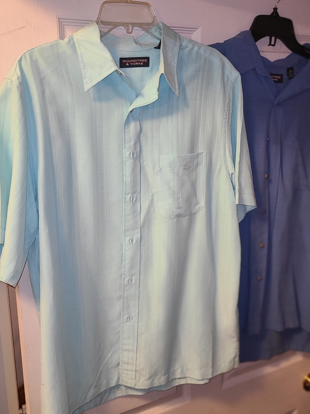 Roundtree & Yorke Men's Pale Aqua & Blue Short-Sleeve Button-Down Shirts Size L